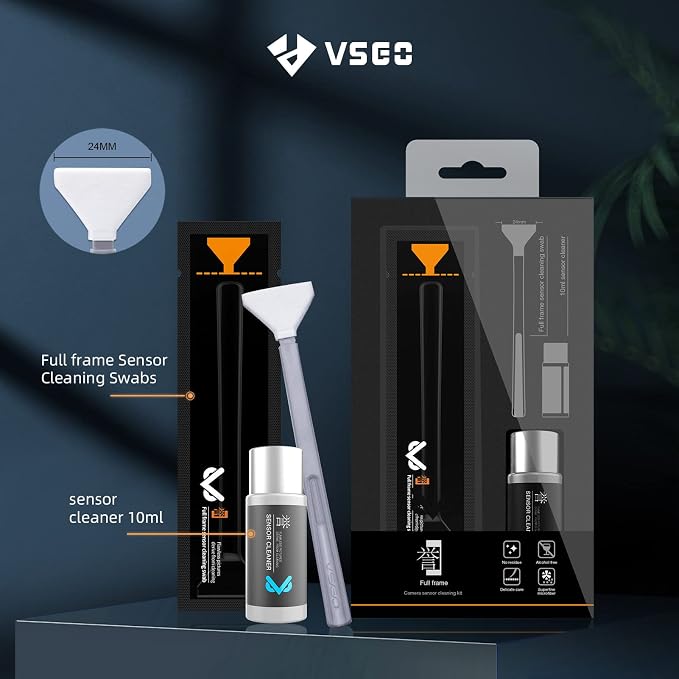 VSGO Full Frame Sensor Cleaning Kit, 12pcs Sensor Swabs & 10ml Sensor Cleaner for Nikon Sony Canon DSLR Camera Clean (VS-S03-12)