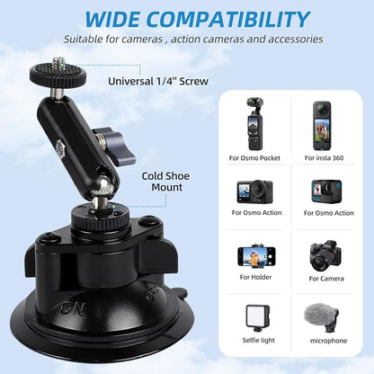 OmniMaster Suction Cup Mount for DJI Osmo Pocket 3, Action, GoPro, Insta360, Phones, Car Windshield Camera Holder DJI GoPro Insta360 Phone Accessories Selfie Lights, Microphones