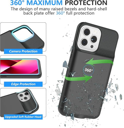 BOPPS Battery Case for iPhone 13 Pro Max/14 Pro Max/14 Plus【2026 New】Slim 8000mAh Portable Charger Case 360°Protection Rechargeable Extended Charging case for iPhone 13 Pro Max，14 Pro Max Series