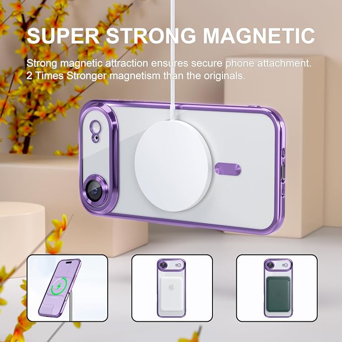Misea Magnetic for iPhone 17 Air Case Compatible with MagSafe [Never Yellowing] [Military Grade Drop Protection] Full Camera Lens Protector Plating Soft Clear Phone Case for Women, Lavender Purple