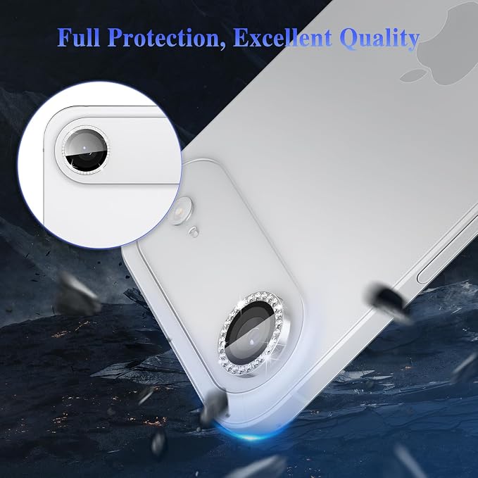 ShinKin Camera Lens Protector for iPhone Air (6.5 inches), Glitter Camera Cover, 9H Tempered Glass Individual Metal Ring Camera Protector for iPhone 17 Air (Diamond - Silver)