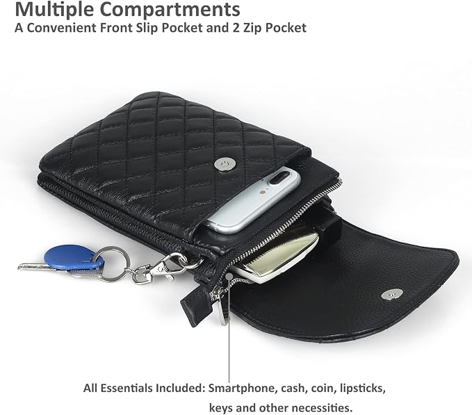 befen Genuine Leather Small Crossbody Bags for Women Cell Phone Bag Cross Body Purses,Silver Zipper