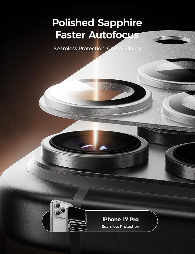 MAGIC JOHN 2 Pack Camera Lens Protector for iPhone 17 Pro, Full Coverage, Metal Aluminum Alloy Camera Lens Film, HD Clear, Scratch Resistant, Case-Friendly,Sliver