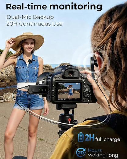 3 in 1 Mini Wireless Lavalier Microphone for iPhone/Android/Camera,328ft Transmission, 18H Battery Life, Noise Reduction Lapel Mic for Record Interview, Vlogs, YouTube, Tiktok