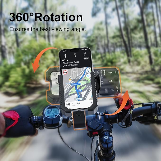 Wonwood_direct Bike Phone Mount, Motorcycle Phone Holder with Not Block Camera, Motorcycle Handlebar Cell Phone Clamp for iPhone 16, iPhone 15 Pro Max/Plus,14,S9, S10 and More 4.5" to 7" Phone