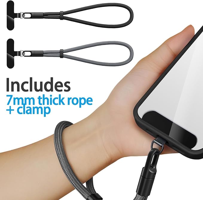 2 Pack Phone Lanyard - 2 Hand Wrist Strap, 2 Tether Tabs, Anti-theft Universal Cell Phone Multifuctional Patch Lanyards, Cell Phone Hand Strap (balck+grey)