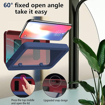 Phone Shower Holder Waterproof Box, 360 Rotating Wall Mount Shower Phone Case Anti-Fog HD High Sensitivity Touch Screen for Shower Bathroom Mirror Bathtub, Compatible with Under 7 Inch Phones(Blue)