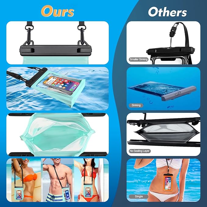PEDVSTY Large Waterproof Phone Pouch [with Sealing Strip], Cell Phone Dry Bag for iPhone Galaxy All Phones, Floating Water Proof Bag for Beach Water Park Green