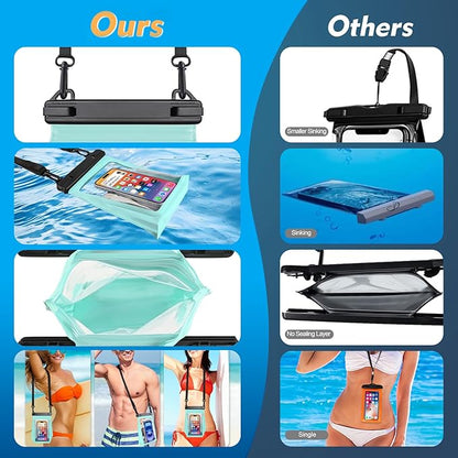 PEDVSTY Large Waterproof Phone Pouch [with Sealing Strip], Cell Phone Dry Bag for iPhone Galaxy All Phones, Floating Water Proof Bag for Beach Water Park Green