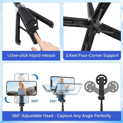Opticnock 4-in-1 Magnetic Selfie Stick for iPhone/Android - 360° Rotatable, Extendable with Wireless Remote | Pocket Size | Includes Phone Ring (2PC)