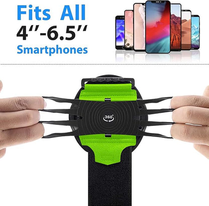 Wristband Running Phone Holder for 4~6.5‘’ Phone, 360°Rotation & Detachable Sports Phone Armband Running for iPhone 17/16/15/14/13/12/Pro/Pro Max/XS/XR/X/8/7/6/Plus, Green