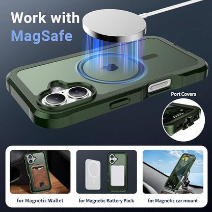 jaroco Magnetic for iPhone 16 Case, [Compatible with MagSafe][Military Grade Drop Protection][Heavy Duty Protection][Non-Slip][Shockproof] 2-Layer Durable Bumper Phone Case 6.1''-Army Green