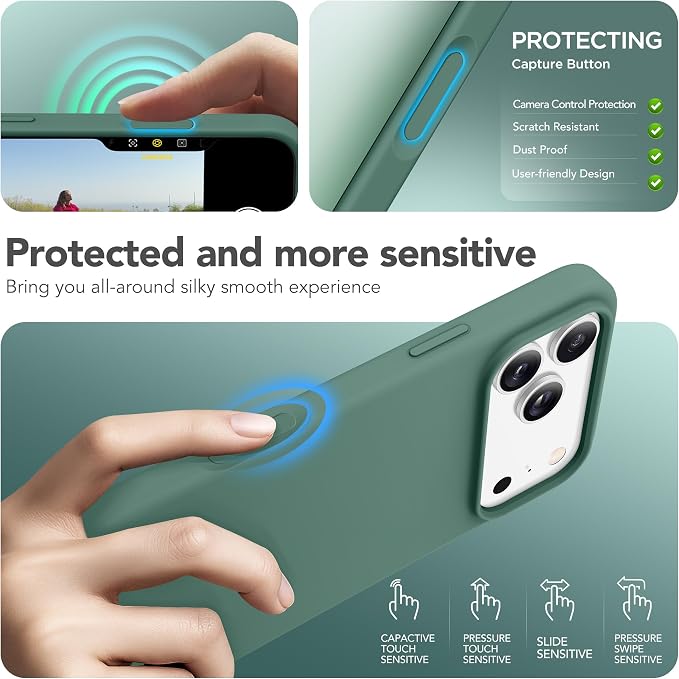 GONEZ Magnetic for iPhone 17 Pro Max Case, Compatible with MagSafe, [Screen Protector + Camera Lens Protector], Liquid Silicone Anti-Scratch Shockproof Protective Phone Case 6.9 inch, Midnight Green