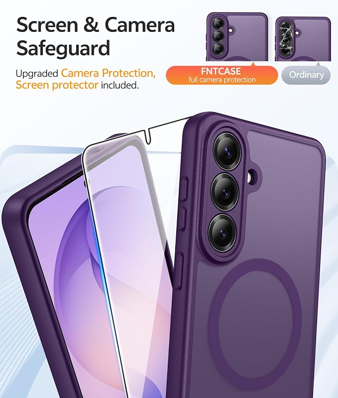 FNTCASE for Samsung Galaxy S26 Case: [Fit for Magsafe] [Full Camera Protection & Screen Protector] Translucent Matte Military Grade - Shockproof Protective Phone Cover for Samsung S 26 - Deep Purple