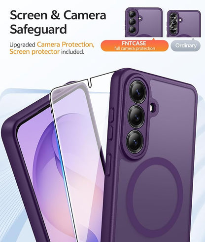 FNTCASE for Samsung Galaxy S26+ Plus Case: [Fit for Magsafe] [Full Camera Protection + Screen Protector] Translucent Matte Military Grade - Shockproof Protective Phone Cover for S26 Plus - Deep Purple