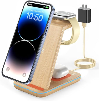 3 in 1 Wireless Charging, Wireless Charger Stand for Multiple Apple Devices, Wireless Charger for iPhone 17 16 15 14 13 12 11 Pro Max XS XR 8, Apple Watch 11 9 8 7 6 SE 5 4 3 2, AirPods 4/3/2/Pro
