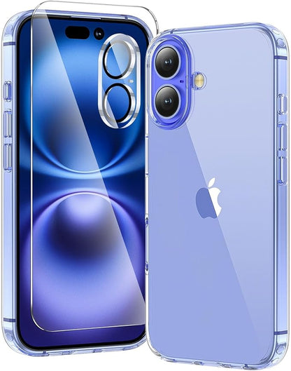 3 in 1 for iPhone 16 Plus Case Transparent | Screen Protector *1 & Camera Lens Protector*1, Yellowing-Resistant Acrylic Back
