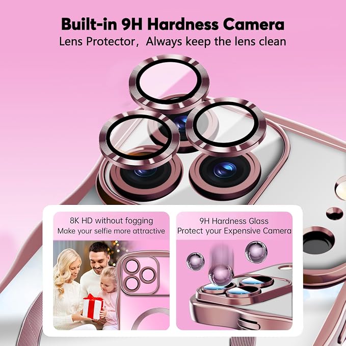 Misscase Designed for iPhone 17 Pro Max Case 6.9",with Privacy Screen Protector*1,Cute Wave Frame Case with Camera Lens Protector,Compatible with MagSafe Plating Bling for Women Pink