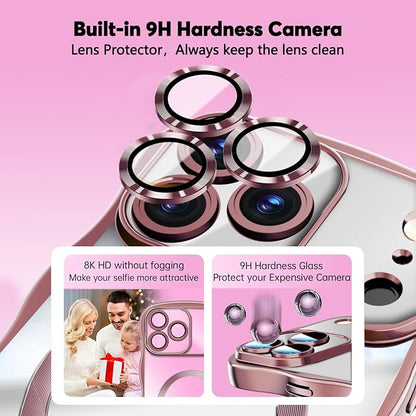 Misscase Designed for iPhone 17 Pro Case 6.3",with Privacy Screen Protector*1,Cute Wave Frame Case with Camera Lens Protector,Compatible with MagSafe Plating Bling for Women Pink