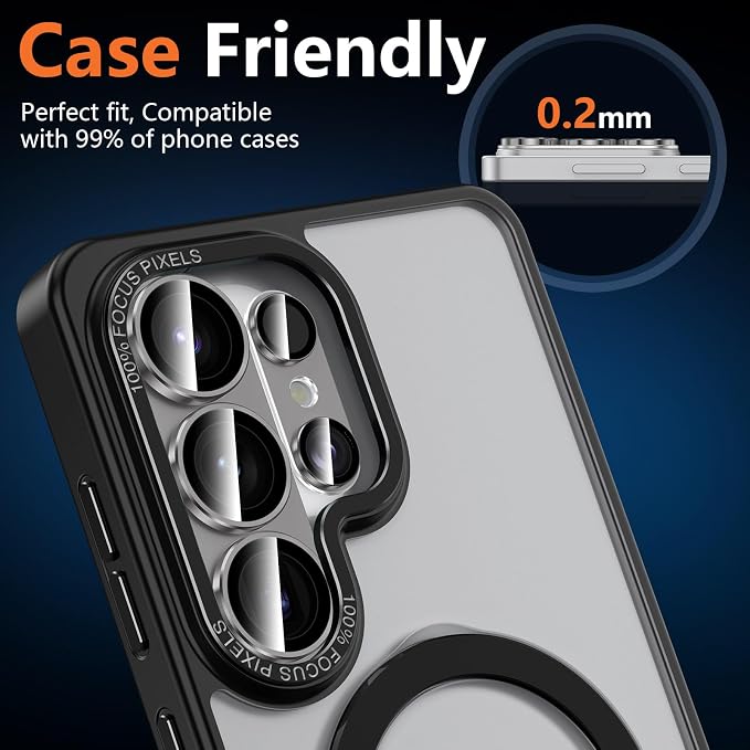 for Samsung Galaxy S26 Ultra Camera Lens Protector, Electroplated Matte Back with 9H Tempered Glass Lens Protector, [Strong Adsorption] [Case-Friendly] Metal Ring HD Clear Lens Cover, Gray
