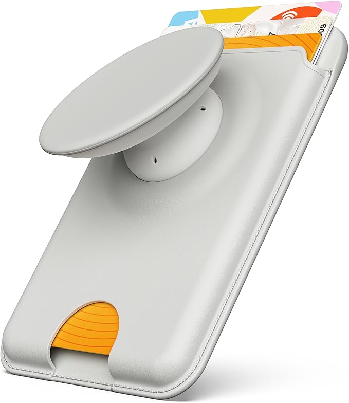 Sinjimoru for MagSafe Phone Grip, Compatible with MagSafe Wallet, Soft Magnetic Finger Grip, with 3 Card Holder for iPhone, M-Tap Tok Wallet Grey
