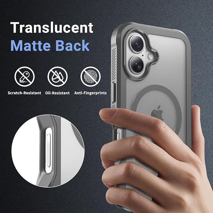 jaroco Magnetic for iPhone 17 Case, [Compatible with MagSafe][Military Grade Drop Protection][Heavy Duty Protection][Non-Slip][Shockproof] 2-Layer Durable Bumper Phone Case 6.3''-Gray