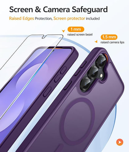 FNTCASE for Samsung Galaxy S25/S24 Plus Case, Fit Magsafe, Screen Protector | Translucent Matte Magnetic Back, 14FT Military Grade Drop Protection, Shockproof Protective Phone Cover, Purple