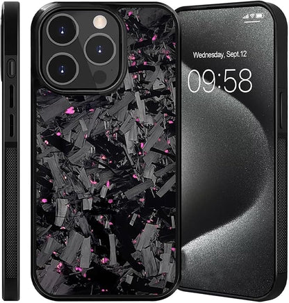Hexafiber Phone Case,Forged Carbon Fiber Flakes Case,All-Inclusive,Support Wireless Charging,Anti-Slip Sides for iPhone Series (for iPhone 16,Pink)