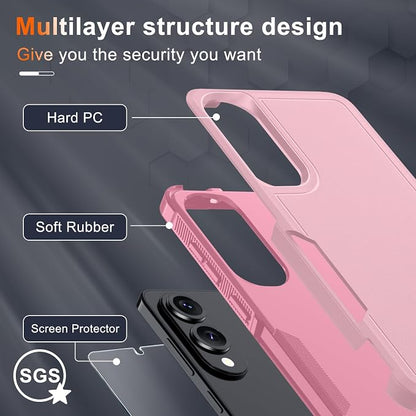 RMOCR Case for Samsung Galaxy S25 Edge, Full Body Heavy Duty Rugged Shockproof Protective Phone Cover with Lanyard Strap, Tempered Glass Screen Protector and Camera Lens Cover, Cute Pink