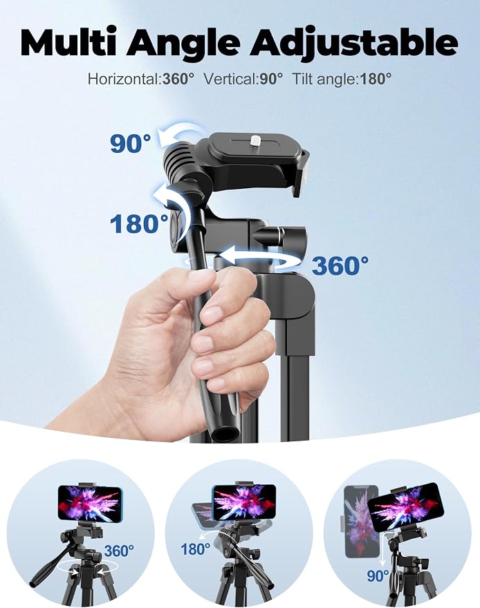 EMART 61’’ Phone Tripod Stand with Flexible Gooseneck, Portable Tripod for iPhone and Camera, Overhead Cellphone Holder with Remote for iPad Tablet Cooking Video Youtuber Vlogging Recording