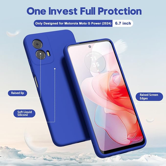 oakxco for Motorola Moto G Power 5G 2024 Phone Case Liquid Silicone, Thin Slim Soft Rubber Gel TPU Plain Simple Cover for Women Girl Cute, Matte Solid Color, Royal Blue
