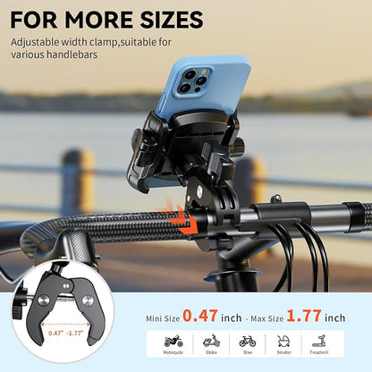 Kewig Motorcycle Phone Mount Holder- [Camera Friendly] [1s Lock & Release] Bike Phone Mount Handlebar Cell Phone Holder for Bicycle Scooter ATV, Fit for 5.4-7.2" Smartphones