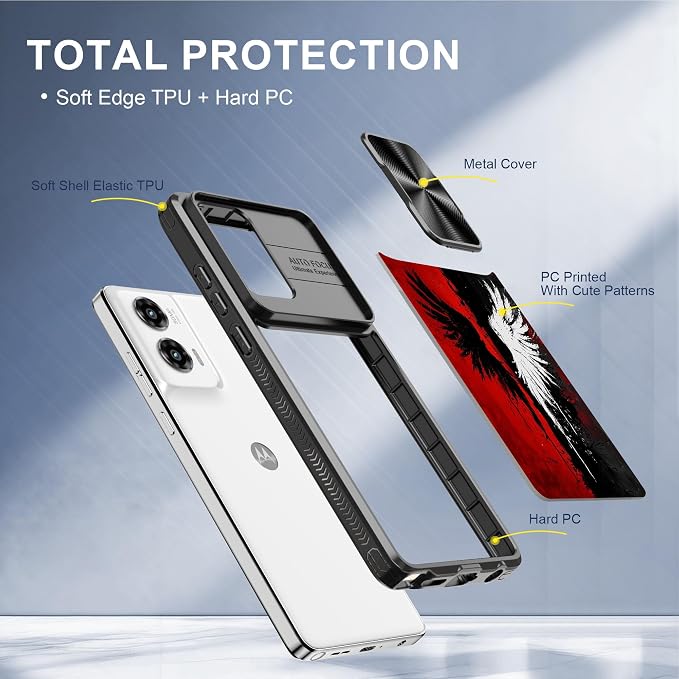for Motorola Moto G Stylus 5G 2024 Case with Black White Wings, Metal Slide Camera Cover, Screen Protector, Anti-Peeping Privacy Safeguard, Camera Lens Protector Phone Case for Moto G Stylus 5G 2024