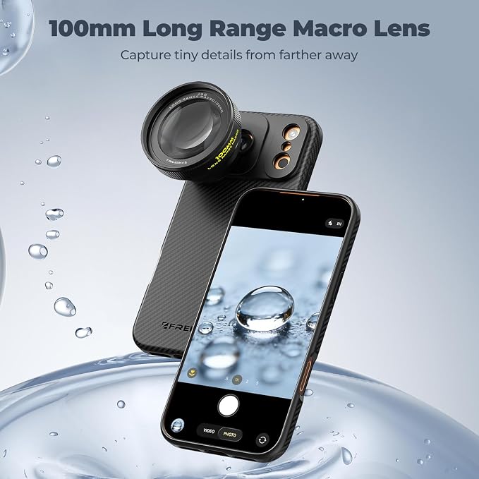 Freewell 100mm Long Macro Lens for iPhone & Samsung Magnification, 60mm Focus Distance – Capture Detailed Close-Ups of Nature & Small Objects
