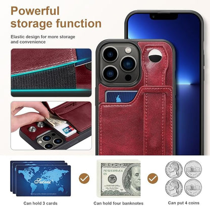 Wallet Case for iPhone 16/16 Pro/16 Plus/16 Pro Max, Silicone Frame Cover with Wrist Strap, Card Slots and Stand, Anti-Fall Shell,16,Red