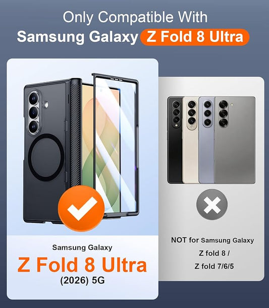 SPIDERCASE Magnetic for Samsung Galaxy Z Fold 8 Ultra Case, Built-in [Screen Protector] [Stable Kickstand] [Hinge Protection] Military Grade Protective Cover, Black