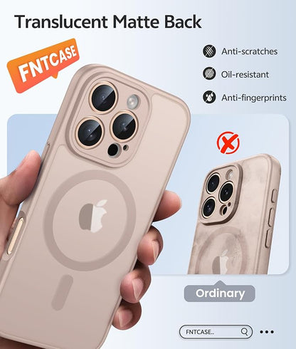 FNTCASE for iPhone 16 Pro Max Case: [Compatible with Magsafe] Translucent Matte Cases with [Full Camera Protection] [Screen Protector] Military Grade Shockproof Protective Phone Cover - Desert Gold