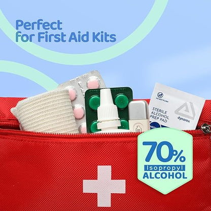 Dynarex DynaSafety Sterile Alcohol Prep Pads - Medium - 70% Isopropyl Alcohol, Individually Wrapped, Soft Cleaning Wipes - 200 per Box