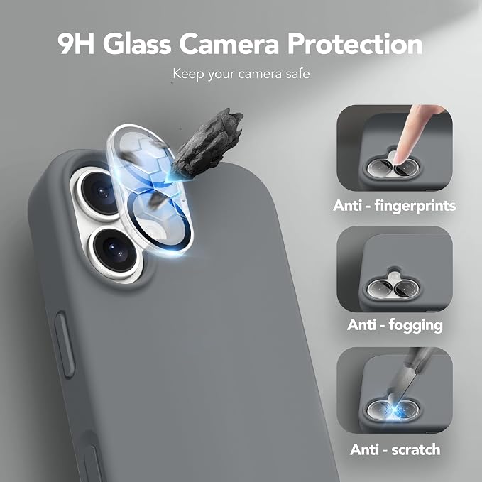 GONEZ Magnetic for iPhone 17 Case, Compatible with MagSafe, [Screen Protector + Camera Lens Protector], Liquid Silicone Anti-Scratch Shockproof Protective Phone Case 6.3 inch, Dark Grey