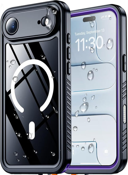SPIDERCASE Magnetic for iPhone Air Case Waterproof, Built-in Lens & Screen Protector,[IP68 Underwater][15FT Military Shockproof] [Dustproof] Full Body Protection Cover for iPhone 17 Air 6.5’’,Purple