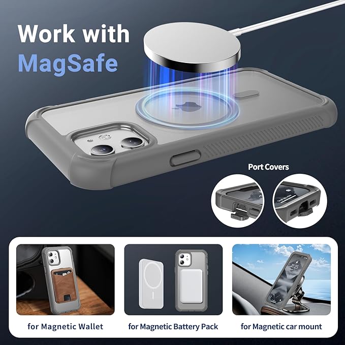jaroco Magnetic for iPhone 12/12 Pro Case, [Compatible with MagSafe][Military Grade Drop Protection][Heavy Duty Protection][Non-Slip][Shockproof] 2-Layer Durable Bumper Phone Case 6.1''-Gray