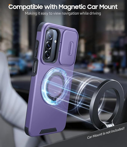 JAME for Samsung Galaxy A57 5G Case, Ring Holder Stand Kickstand, Slide Camera Cover, 2 Screen Protectors, Dual-Layer Shockproof Protective, Magnetic Accessory Friendly Galaxy A57 Phone Case, Purple