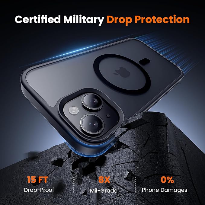 3 in 1 for iPhone 15 Case with MagSafe, Screen Protector*1 Camera Lens Protector*1,Matte Skin Feeling Back Cover Military-Grade Protection for iPhone 15 Phone Case 6.1 inch Matte Black