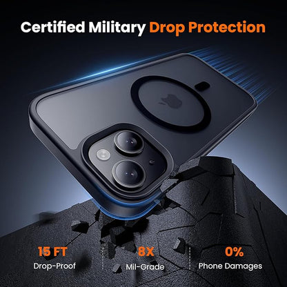 3 in 1 for iPhone 15 Case with MagSafe, Screen Protector*1 Camera Lens Protector*1,Matte Skin Feeling Back Cover Military-Grade Protection for iPhone 15 Phone Case 6.1 inch Matte Black