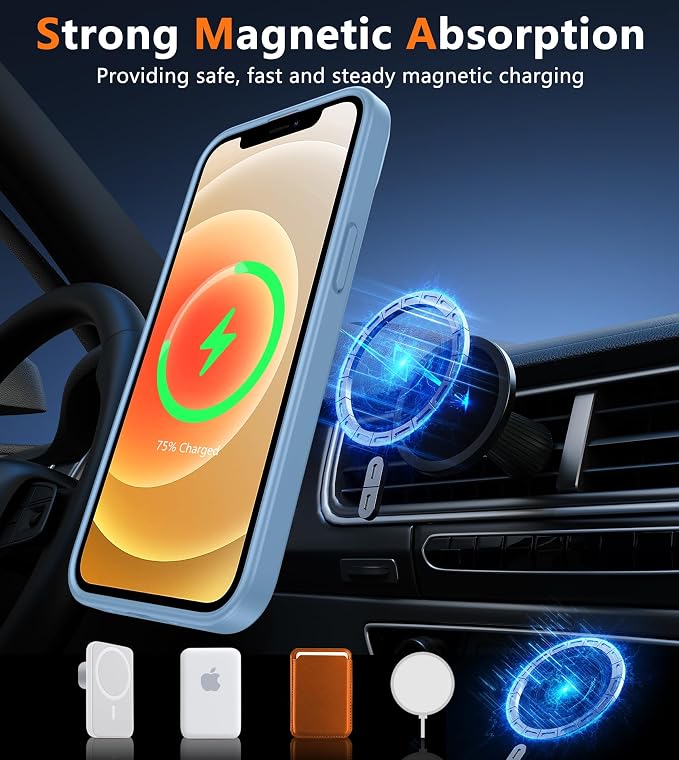 FNTCASE for iPhone 12 Phone Case: for iPhone 12 Pro Magnetic Matte Textured Military Grade Drop Protection Translucent Cell Phone Cover - Slim Durable Shockproof Protective Bumper