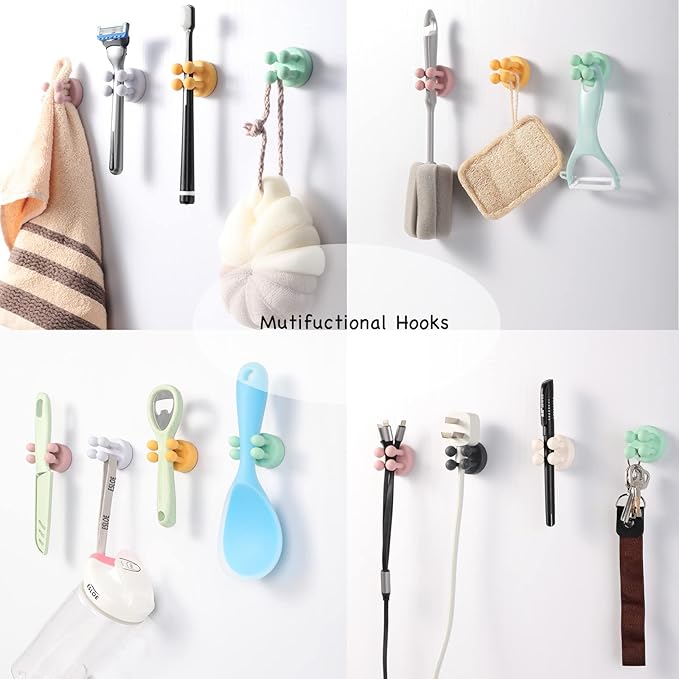 iBetterLife Razor Holder for Shower Hooks – 4Pcs Self Adhesive Wall Mounted Single Hook for Hanging Toothbrush, Functional Waterproof Utility Plug Holder for Bathroom Kitchen Living Room Office
