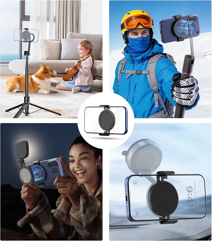 TONEOF Phone Clamp for Magnet with Metal Ring,Phone Mount Adapter for Magsafe Car Phone Holder,Quick Installation & Easy Removal Clip for All Phones/Magnetic Tripod/Magnet Mounts (Black,1 Pack)
