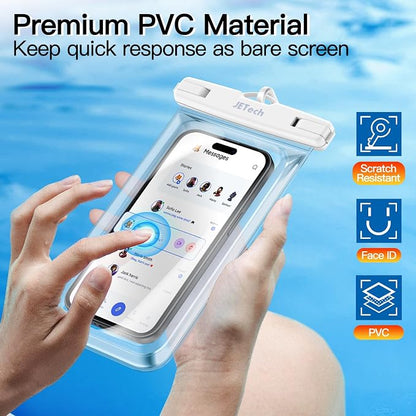 JETech Waterproof Phone Pouch, 2 Pack Water Proof Case for iPhone 17e 17 16e 16 15 14 Air Pro Max Plus, Galaxy S26 S25 Ultra, Pixel 10 Series and Others up to 7.2 Inch, IPX8 Dry Bag (Black+Clear)
