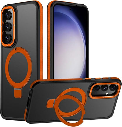 for Samsung Galaxy S23 FE Case, Magnetic Adjustable Ring Stand [Fit for Magsafe], [Military-Grade Shockproof Protection] Phone Case with Kickstand&Ring Holder (Orange)
