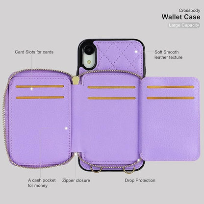 Bocasal Crossbody Wallet Case for iPhone Xr, RFID Blocking PU Leather Zipper Handbag Purse Flip Cover, Kickstand Folio Case with Card Slots Holder Wrist Strap Lanyard 6.1 Inch (Purple)
